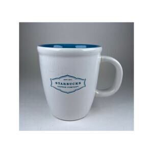 Starbucks Coffee Mug Teal Blue & White 2006 13oz Abbey Badge Logo